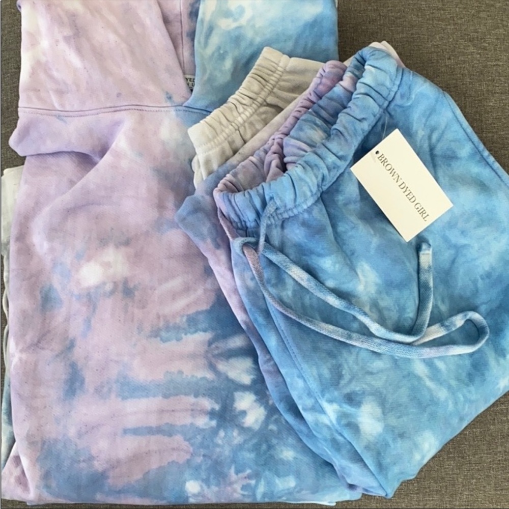NWT Brown Dyed Girl Sz Large Blue & Purple Tie Dye Sweatsuit!